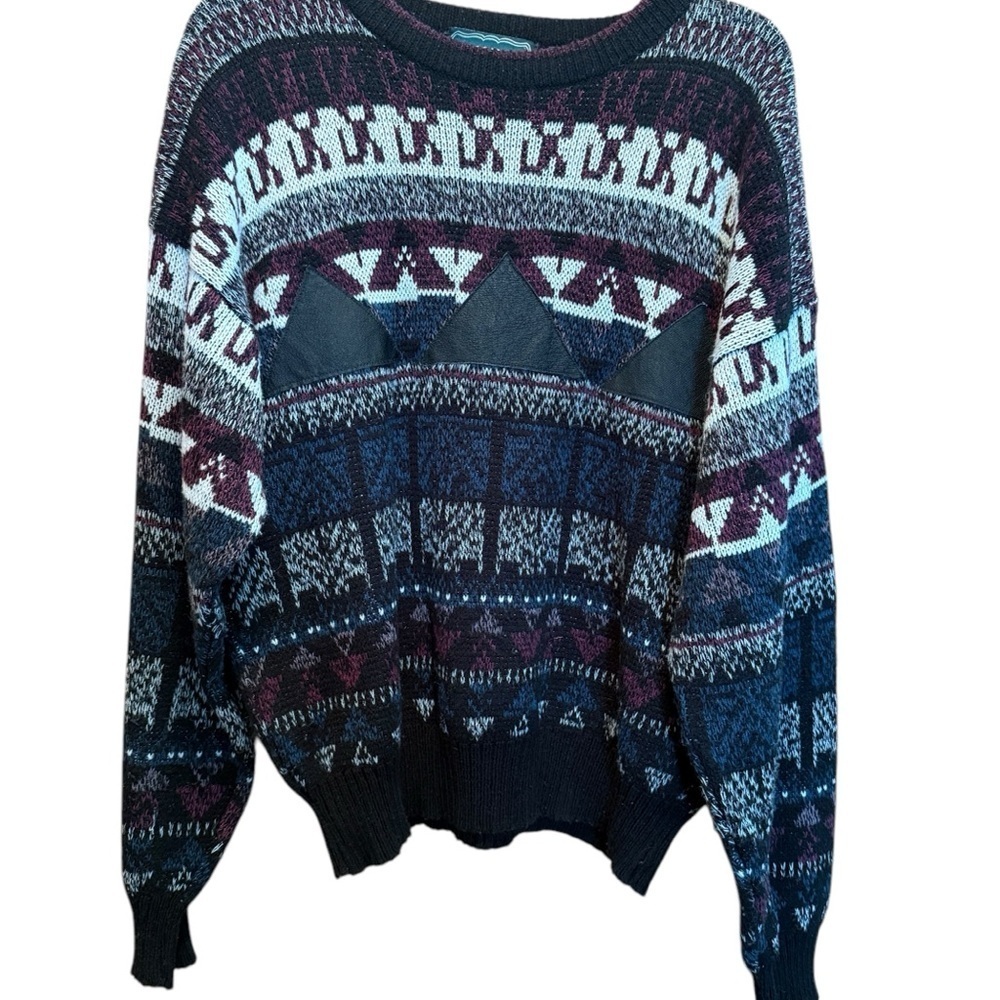 90s Campus Sweater Bold Blue, Black and Burgundy Crew Neck Vintage